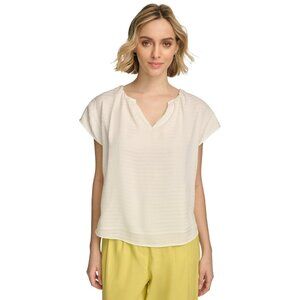 Calvin Klein White Split-Neck Short Sleeve Textured Blouse Size XL MSRP $80